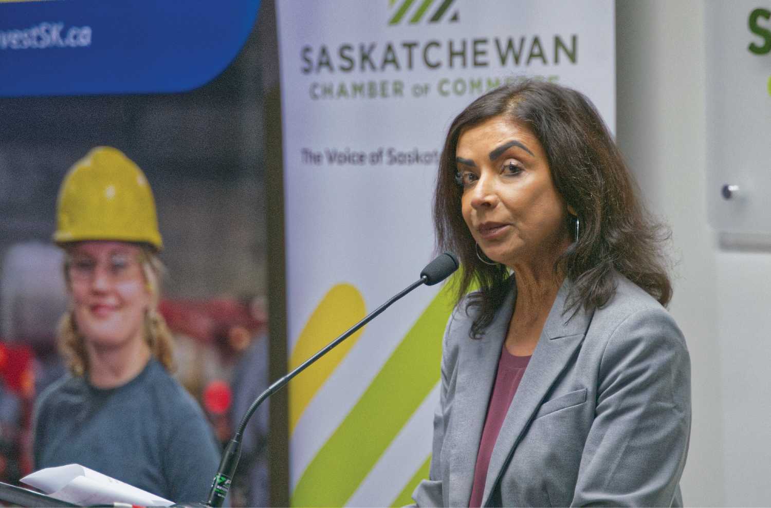 Prabha Ramaswamy, CEO of the Saskatchewan Chamber of Commerce, explains the importance of the Young Entrepreneur Bursary last week in Regina.
